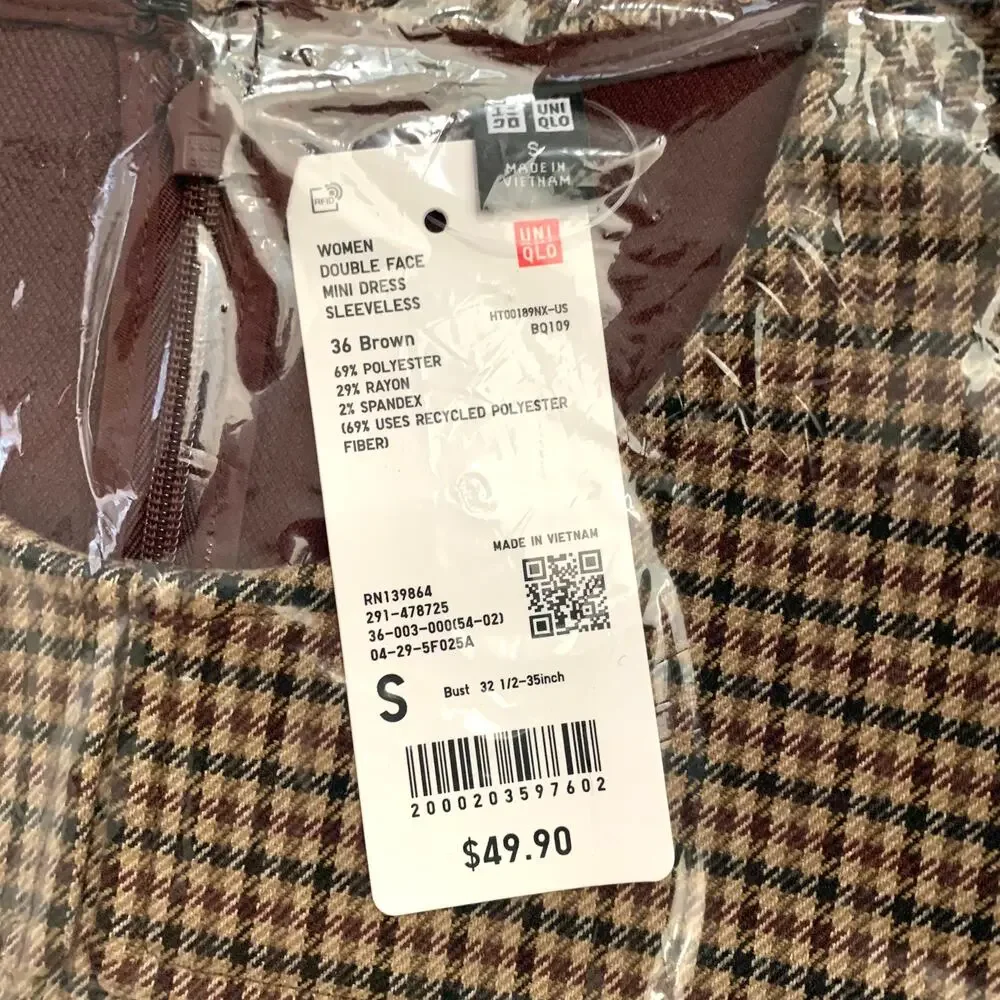 Uniqlo Double Face Mini Dress in Brown Check